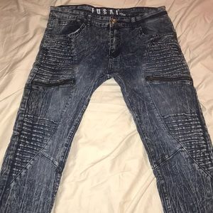 FUSAI Slim Stretch Biker Moto Jeans